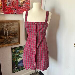 hollister red plaid button up tank dress
